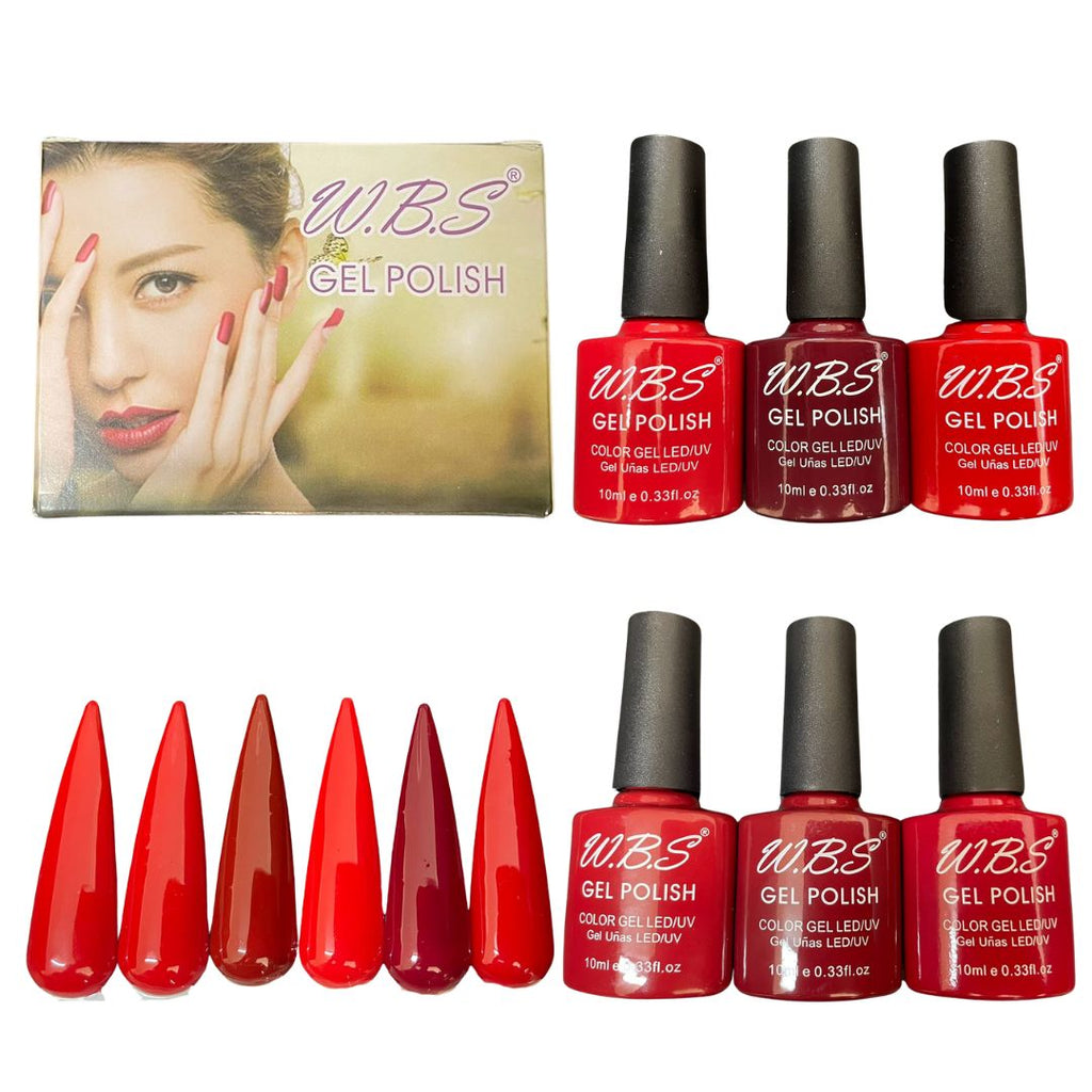 Gel Semipermanente Gama F De 6 Piezas Marca WBS Para Uñas 10ml c/u