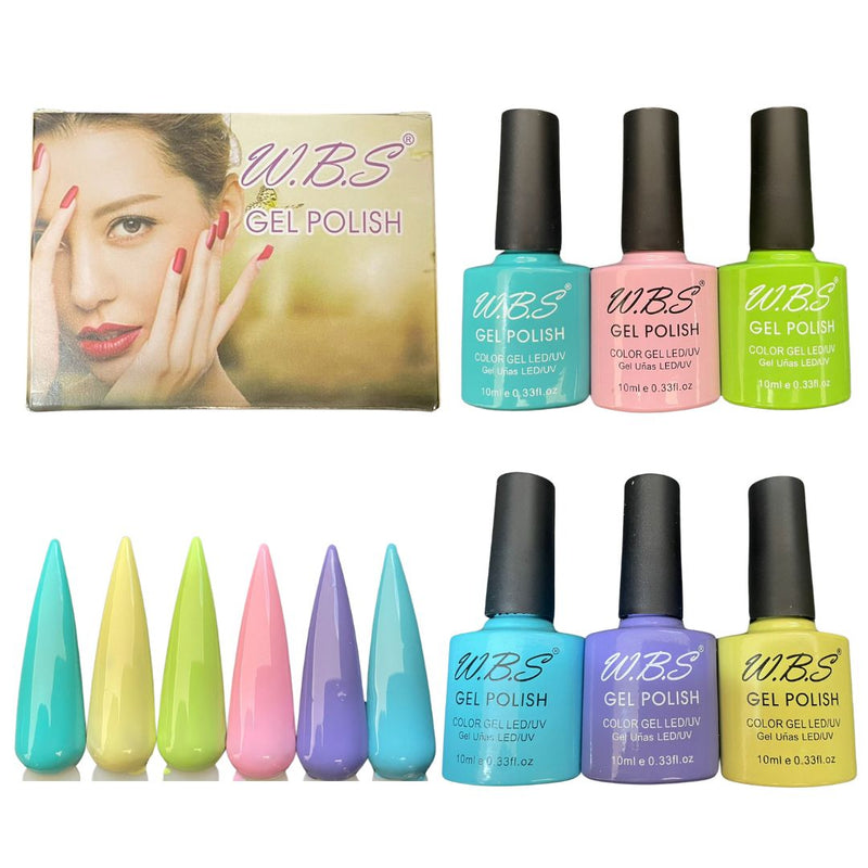 Gel Semipermanente Gama W De 6 Piezas Marca WBS Para Uñas 10ml c/u