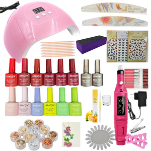 Kit de Uñas Xiaoya 12 Esmaltes, Lampara, Pulidora, Decoración y mas 41 productos