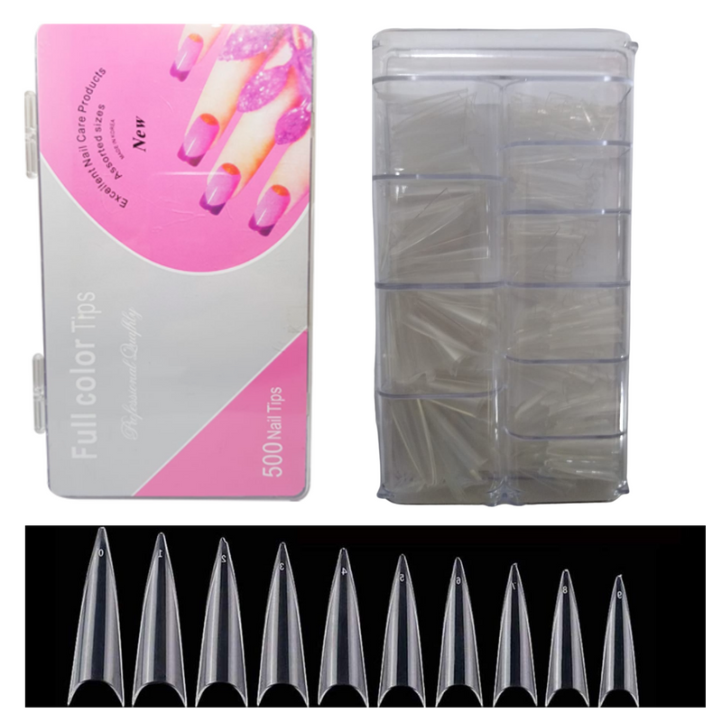 Tip Estileto XL Natural o Cristal Caja con 500 Piezas